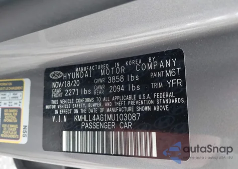 2021 Hyundai Elantra Se z USA, uszkodzony, nr VIN KMHLL4AG1MU103087